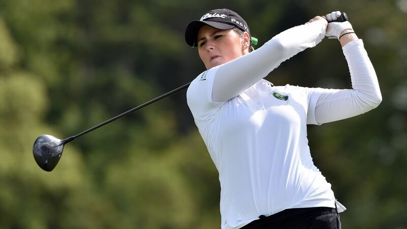 Olivia Mehaffey (Ireland) tees off at the 18th. Photo: Pat Cashman