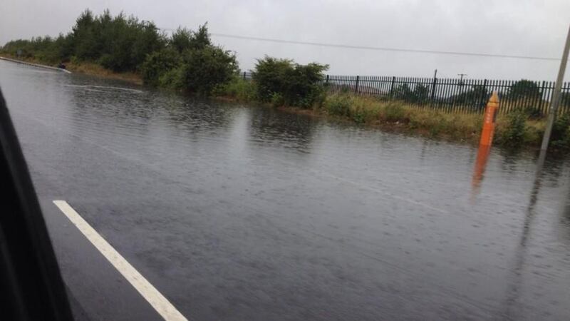 Flooding on the hard shoulder of the M1 today. Photograph: Lee Draven /Twitter