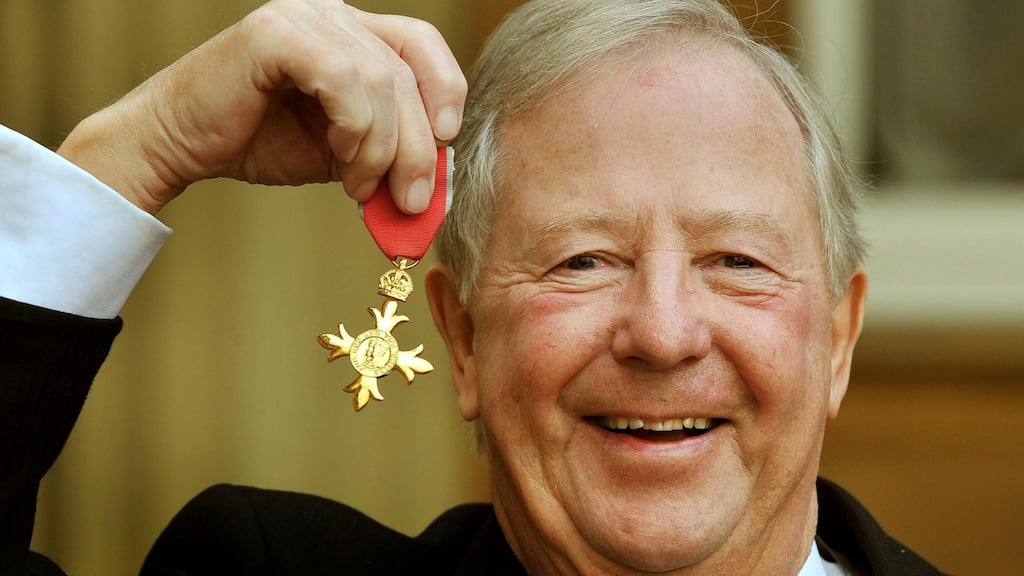 Tim Brooke-Taylor, who died on Sunday after contractiing coronavirus, holding his OBE which he received in 2011. Photograph: John Stillwell/PA Wire