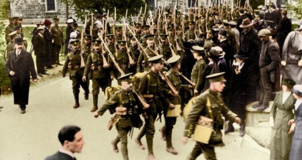 The Royal Dublin Fusiliers leaving the Royal Barracks in Dublin (now Collins Barracks). Photograph: copyright Mike Lee, from the England collection of 32 photographs taken on the day.