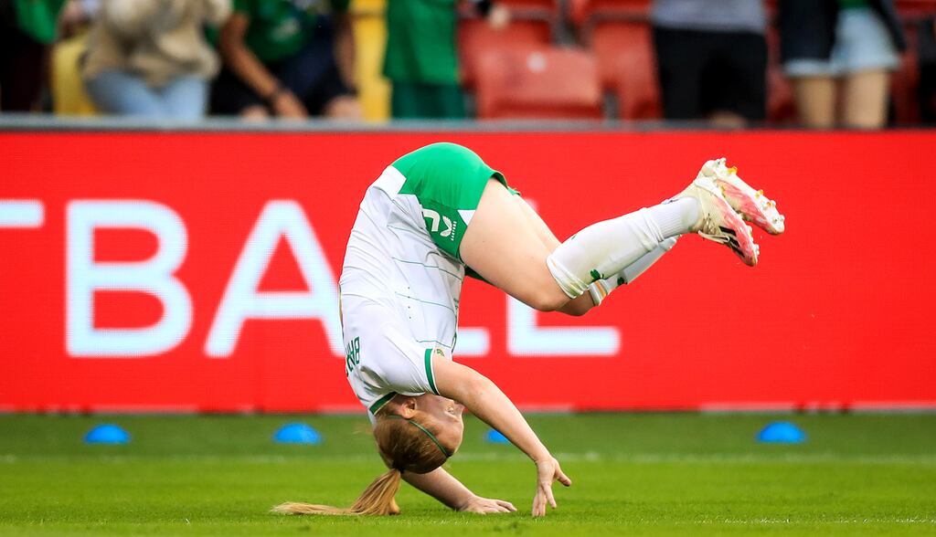 Ireland's Amber Barrett celebrates scoring her sides third goal. Photograph: Evan Treacy/Inpho