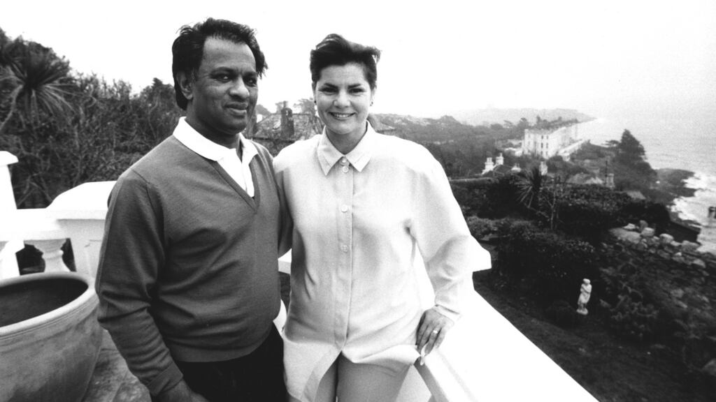 Krish and Lelia Naidoo at their home in Dalkey, Co Dublin, in February 1993. He had said: “If you stand on Grafton Street any Saturday, you can pick out at least 20 Miss Worlds. They’re just scared to enter.” File photograph: Eric Luke/The Irish Times