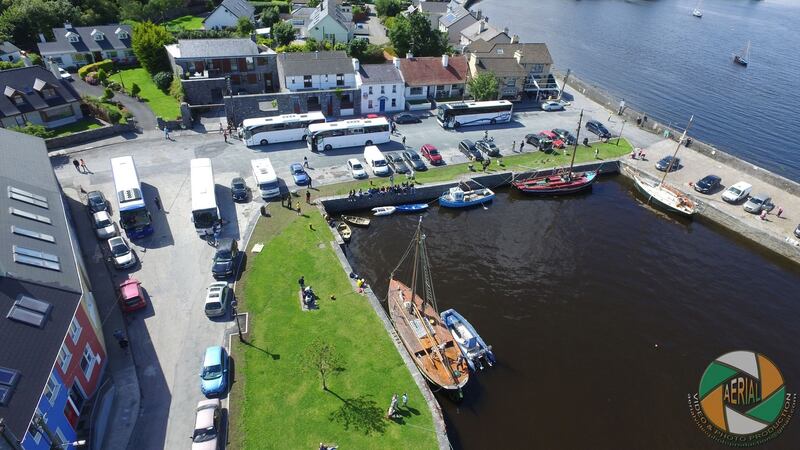 The former green after the works, used as a parking area for coaches. Photograph: Aerial Video Photo Production