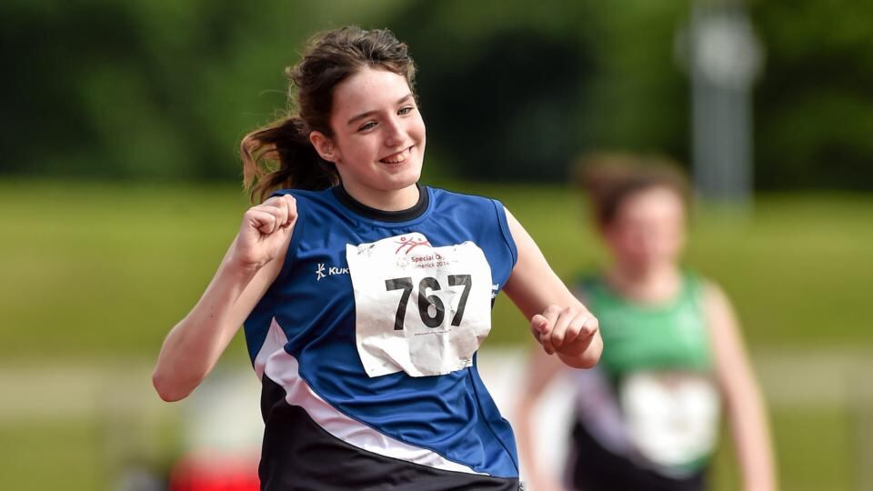 Gabrielle Hannon from Tullamore, Co Offaly on her way to winning her heat of the 50m sprint. Photograph: Diarmuid Greene/Sportsfile