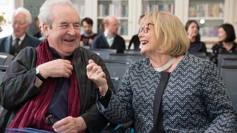 John Banville and Marie Heaney at the opening of a new building for the Trinity Centre for Literary and Cultural Translation