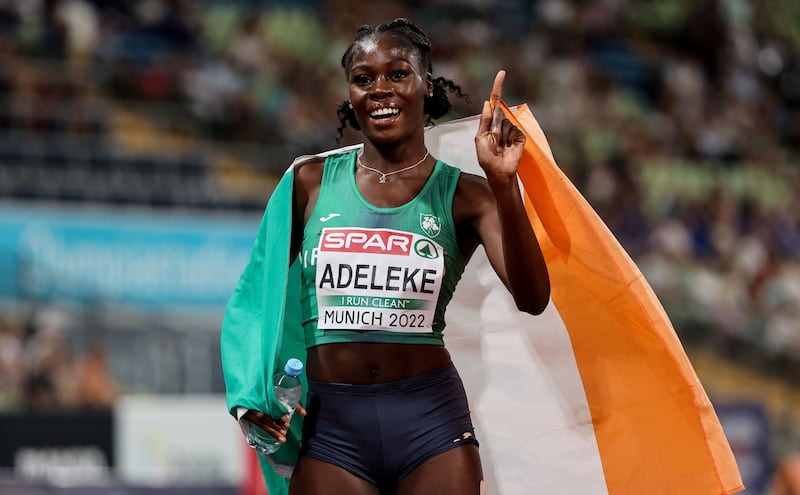 Ireland’s Rhasidat Adeleke celebrates after finishing fifth. Photograph: Morgan Treacy/Inpho