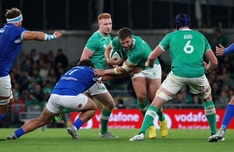 Ireland's Stuart McCloskey in action during the game against Italy. Photograph: Damien Eagers/PA Wire