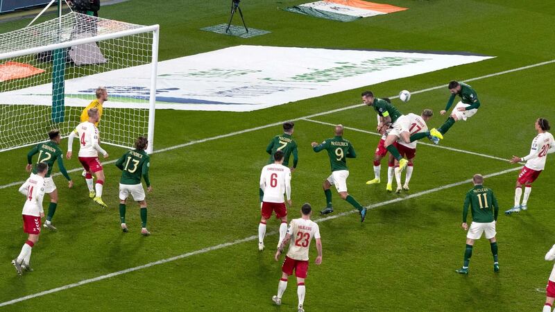 Ireland’s Matt Doherty scores his  goal.  Photograph: Morgan Treacy/Inpho