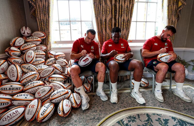 James Lowe, Maro Itoje and Rónan Kelleher during the British & Irish Lions admin day on Sunday. Photograph: Ben Brady/Inpho