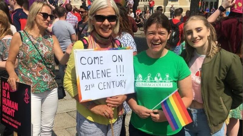 Protesters call for marriage equality in Northern Ireland, at a rally in Belfast. Photograph: Amanda Ferguson