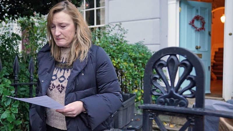 Boris Johnson’s former spokeswoman Allegra Stratton speaking outside her home in north London where she announced that she had resigned as an adviser to the prime minister. Photograph: Jonathan Brady/PA Wire