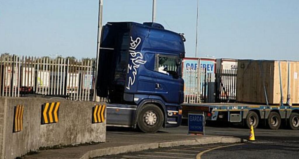 Gardaí stopped the man’s truck immediately outside the Dublin Port entrance. Photograph: Padraig O’Reilly