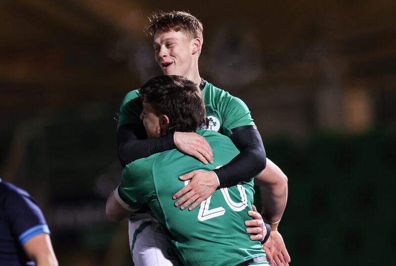 Oscar Cawley: has come off the bench in all of Ireland’s games to date in the campaign, capping his last appearance with a try against Scotland. Photograph: Tom Maher/Inpho
