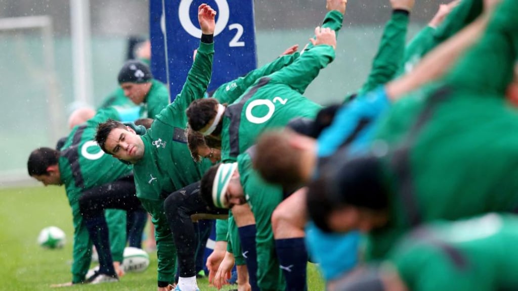 Conor Murray and the Ireland international squad during a training sesssion at Carton House, Co Kildare, yesterday. Photograph: James Crombie/Inpho