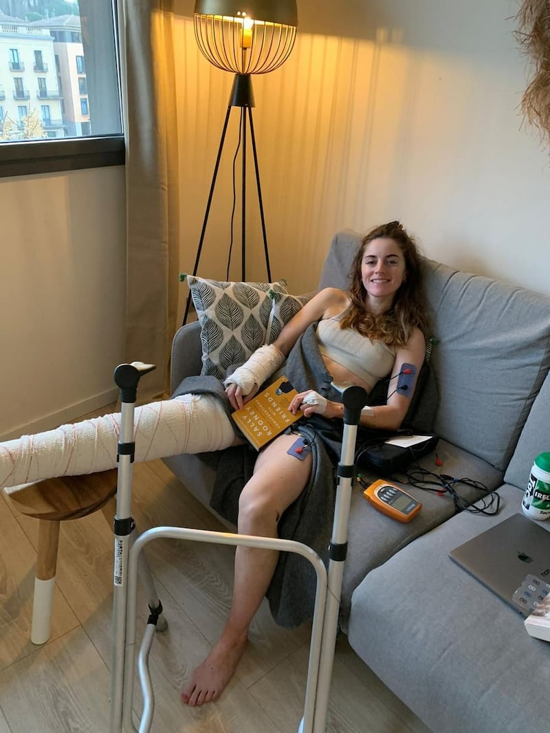 Imogen Cotter recovering in hospital in the days after the crash. Photograph courtesy of Imogen Cotter