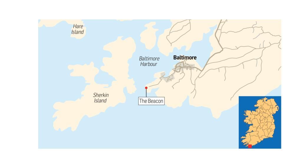 The location where  three people were swept out to sea on Tuesday evening off the coast of west Cork. Map: Irish Times Studio