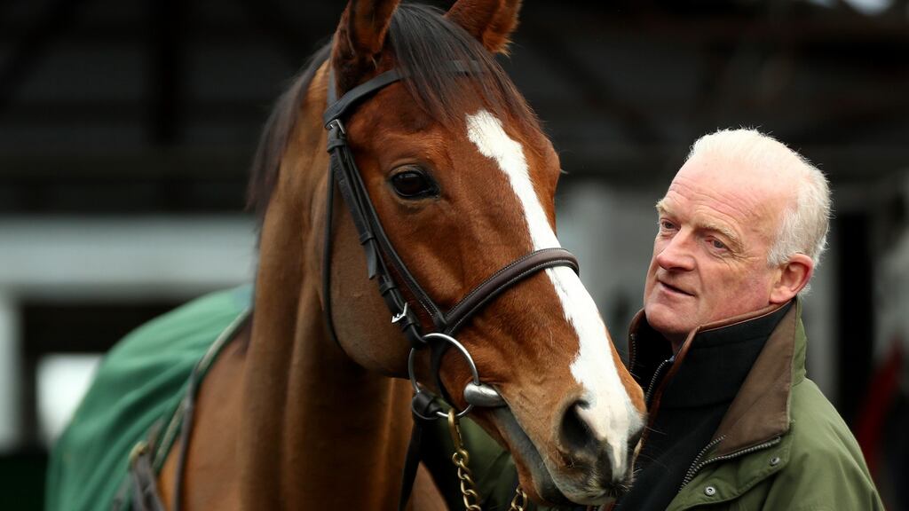 Willie Mullins with Faugheen at the launch of the  Winter Jumps Season at the champion trainer’s yard at  Closutton, Co Carlow.  Photograph: James Crombie/Inpho