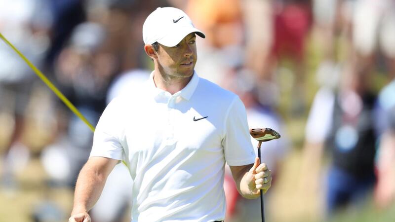 Rory McIlroy reacts to his putt on the fifth green during the second round of the US PGA Championship at Bethpage Black in Farmingdale, New York. Photograph: Warren Little/Getty Images
