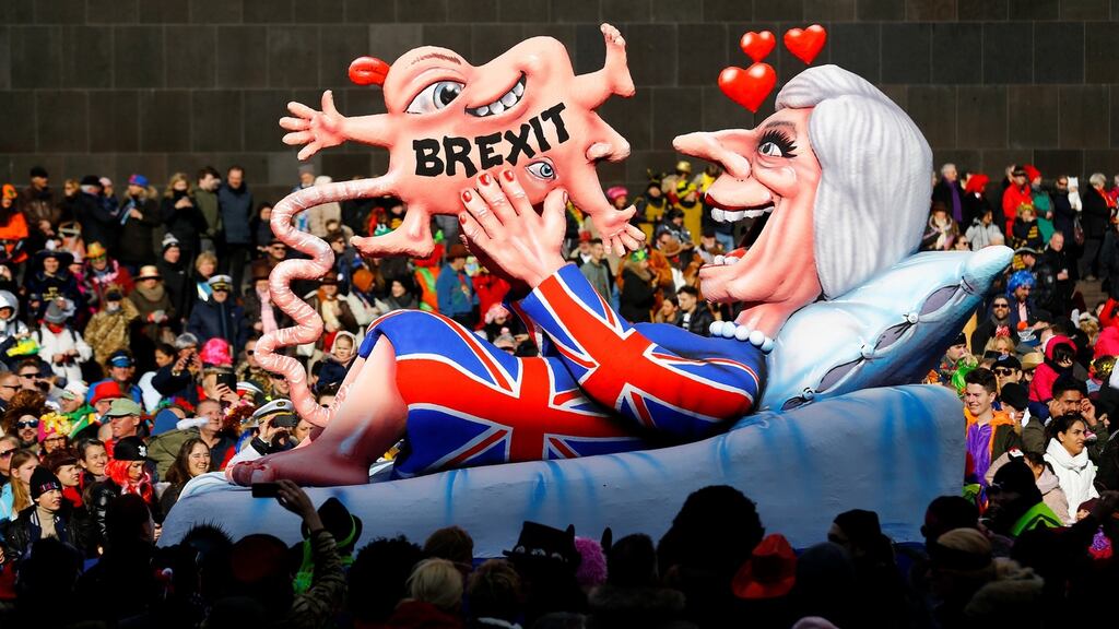 A float satirises Brexit at the Rosenmontag carnival parade in Duesseldorf on February 12th. Photograph: Thilo Schmuelgen/Reuters