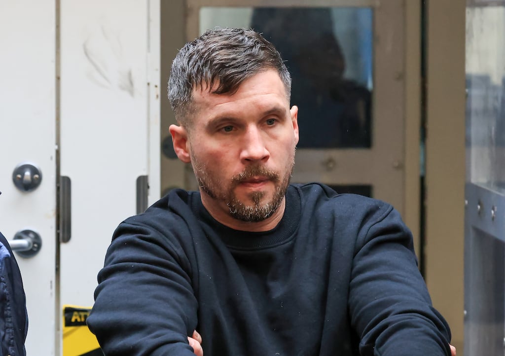 Garrett Pollock (35), of Annalong, Co Down, at Portlaoise District court where he and a co-accused appeared facing a charge related to the alleged possession of explosives. Photographs: Collins