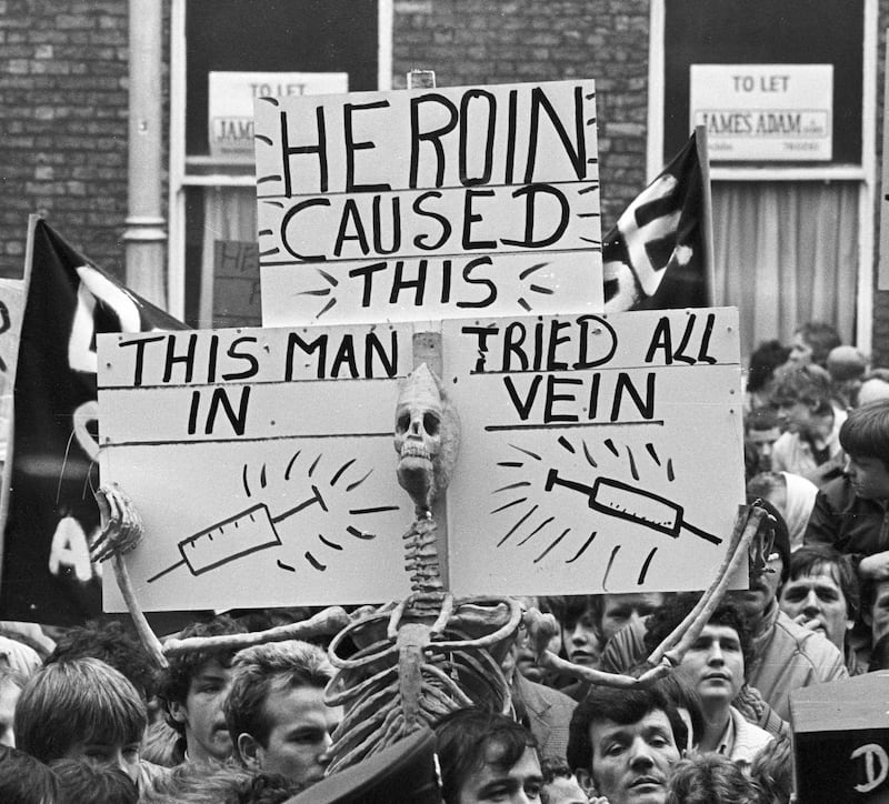 An anti-drugs protest in marching through Dublin to a rally outside Leinster House, March 1983. Photograph: Kevin McMahon