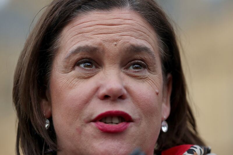 Sinn Féin leader Mary Lou McDonald speaks to the media outside of the Houses of Parliament in London. Photograph: AFP/Getty Images