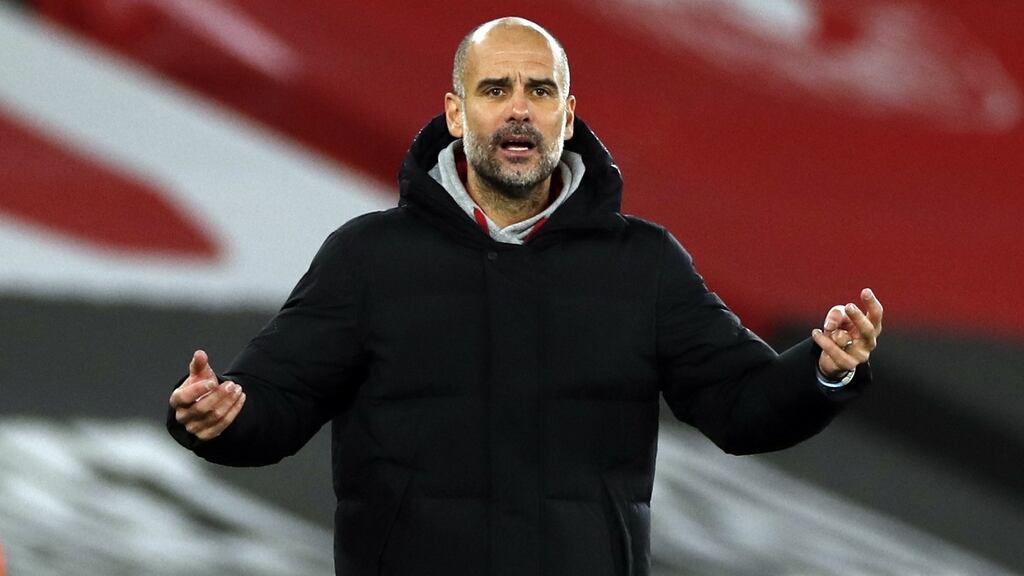Pep Guardiola will be without five players due to positive coronavirus tests. Photograph: Paul Childs/PA