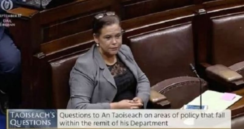 Mary Lou McDonald stopped in front of the Taoiseach’s seat to remonstrate with him before leaving the chamber.