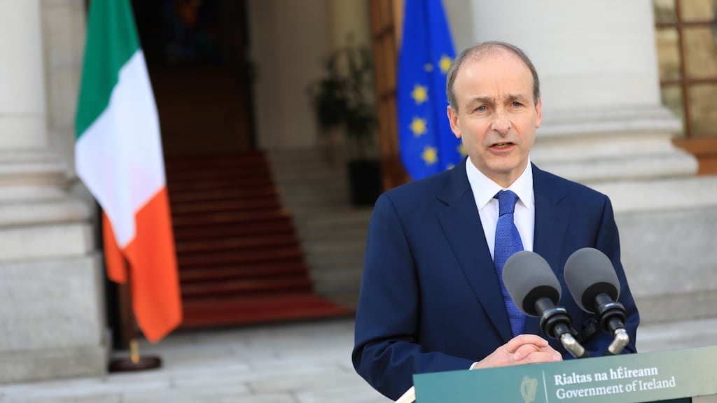 Micheál Martin said moving out of the pandemic was not just something to be talked about in the future tense, but rather a present-day reality thanks to “transformative” Covid-19 vaccines. Photograph: Julien Behal Photography/PA Wire.