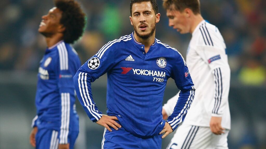Eden Hazard hit the post for Chelsea as they were held to a goalless draw by Dynamo Kiev. Photograph: Getty