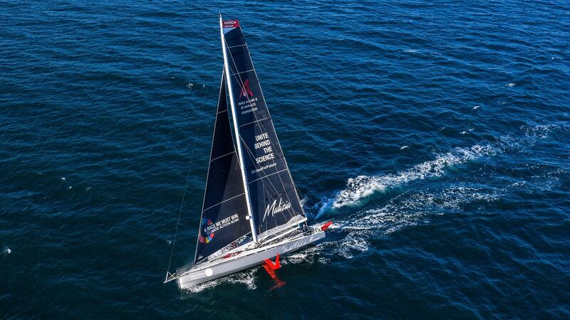 The racing boat Malizia II which Greta Thurnberg plans to use to sail to a climate conference in the US. Photograph: Andreas Lindlahr/EPA