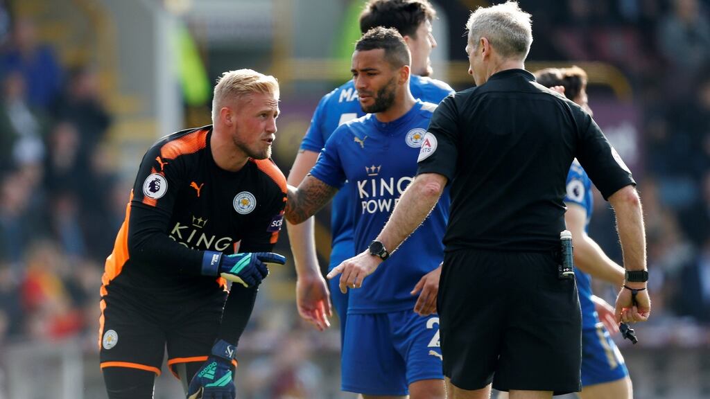 Kasper Schmeichel wil miss Leicester’s game at Crystal Palace with an ankle injury. Photograph: Ed Sykes/Action Images via Reuters/Ed Sykes