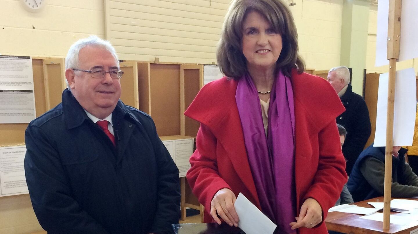 Tanaiste and Labour Party leader Joan Burton casts her vote at St Joseph’s Deaf Boys School polling station in Dublin. Photograph: PA