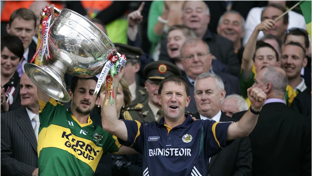 Paul Galvin with then Kerry manager Jack O’Connor after winning the All-Ireland football final in 2009. Photograph: Dara Mac Dónaill.