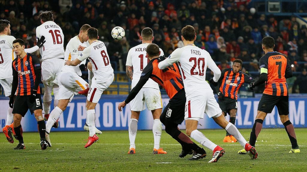 Shakhtar Donetsk’s Fred scores their second goal during the Champions League round of 16  first leg at  Metalist Stadium in Kharkiv, Ukraine. Photograph: Gleb Garanich/Reuters