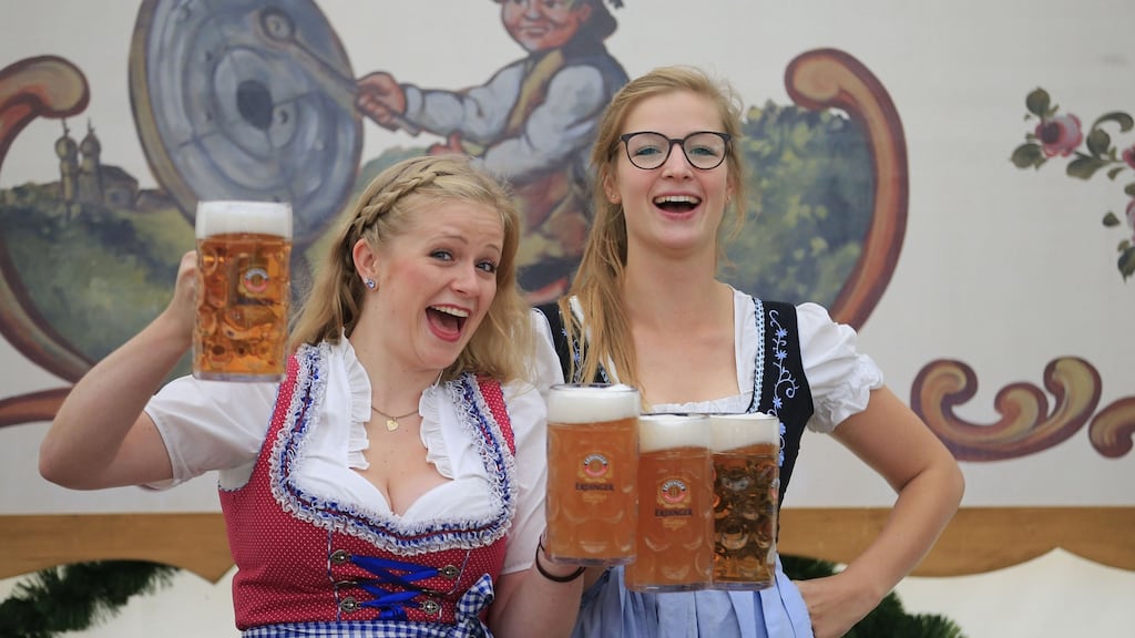 Barmaids Greta Brodersen and Julika Busch at Dublin’s Oktoberfest in 2017. Photograph: Nick Bradshaw