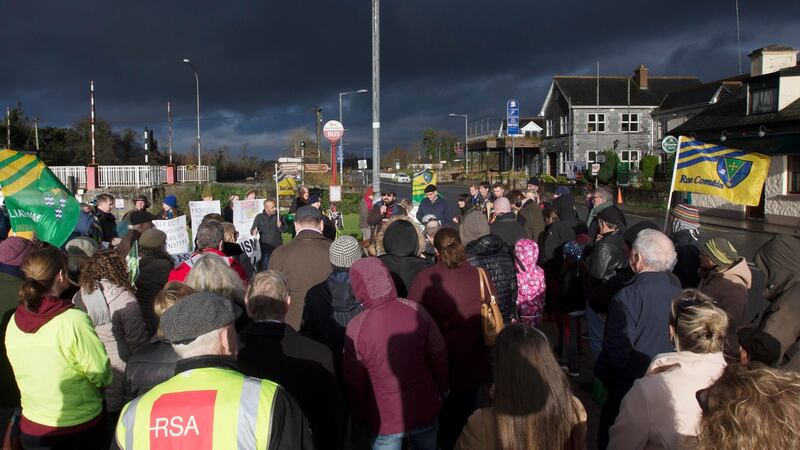 The rally was organised by “Leitrim and Roscommon United Against Racism” who said the gathering was intended to give people from the two counties the opportunity to condemn the suspected arson attack on a hotel in Rooskey earmarked for asylum seekers. Photograph: Brian Farrell