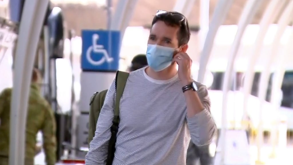 Journalist Bill Birtles of the Australian Broadcasting Corporation arriving at Sydney on Tuesday. Photograph:  Australian Broadcasting Corporation via AP