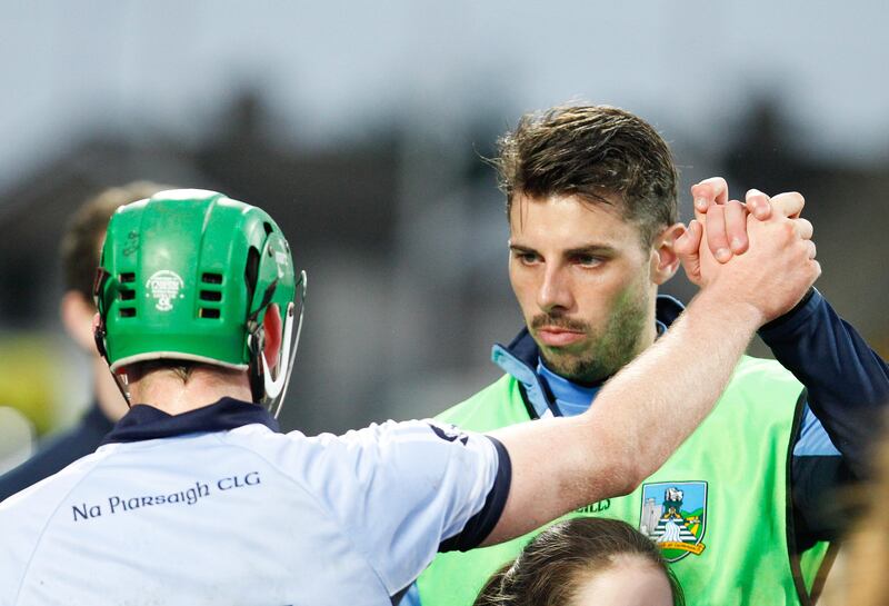 Na Piarsaigh's David Breen celebrates a victory over Thurles Sarsfields in the 2015 Munster semi-final with fellow Limerick stalwart Shane Dowling. The club went on to win the All-Ireland club title. Photograph: Conor Wyse/Inpho