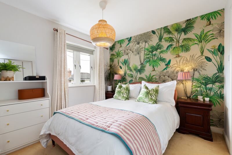 Bedroom with bespoke wallpaper