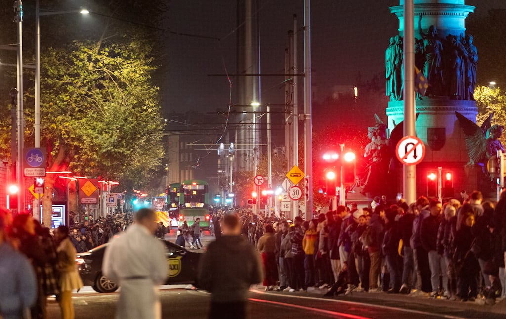 Hundreds of people turned up to Dublin's O'Connell Street for a parade which turned out not to exist. Photograph: Sam Boal/Collins Photos