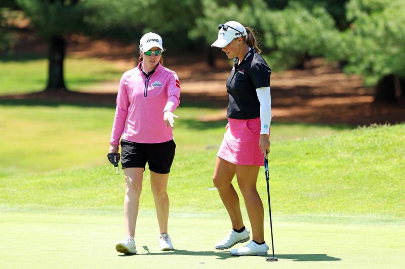 Leona Maguire and Jennifer Kupcho during the second round of the Dow Championship 2025 at Midland Country Club on Friday. Photograph: David Berding/Getty Images