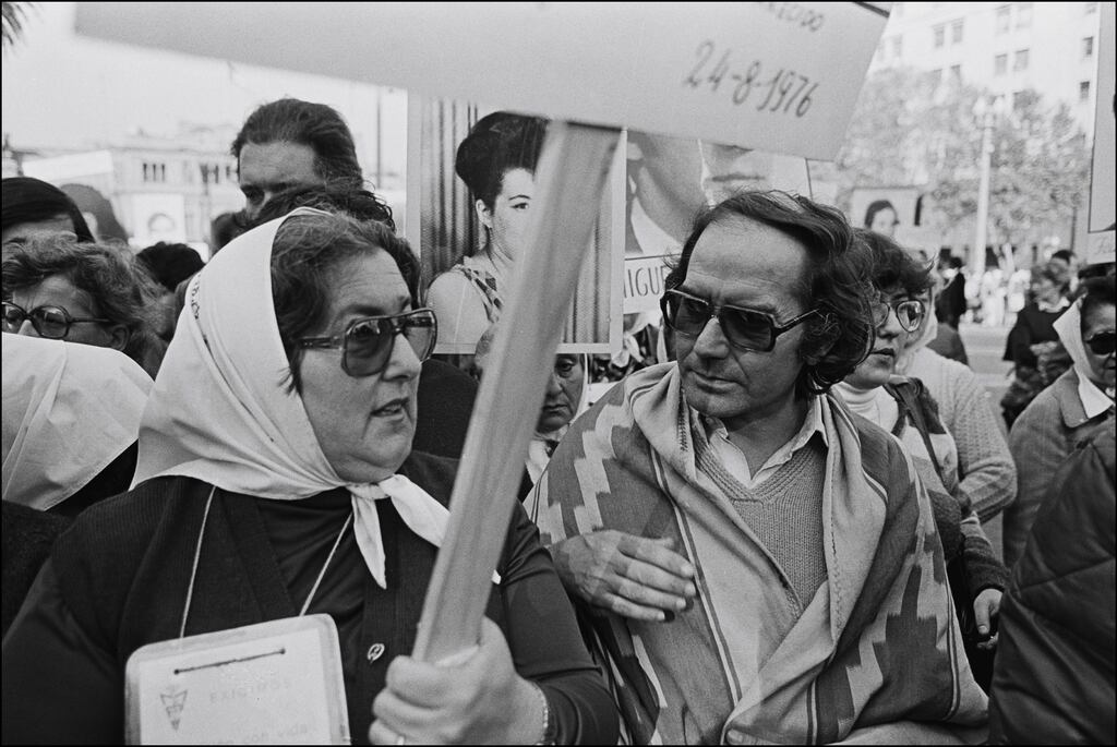 Hebe de Bonafini, leader of the Mothers of the Plaza de Mayo, with Nobel Peace Prize winner Adolfo Pérez Esquivel in 1983. Photograph: Ila Agencia/Gamma-Rapho via Getty Images