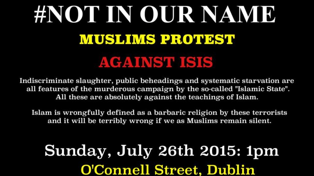 The protest will highlight that Islam is a religion of peace and show that all Muslims in Ireland condemn terrorism. Photograph: Irish Muslim Peace & Integration Council