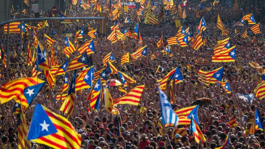 ‘Ask a Catalan independentista why they want to leave Spain and they are more likely to cite Spain’s economic meltdown than fears over the future of the Catalan language in a Castilian dominated state.’ Above, a pro-independence demonstration as part of the celebrations of the National Day of Catalonia on September 11th, 2014 in Barcelona. Photograph: David Ramos/Getty Images