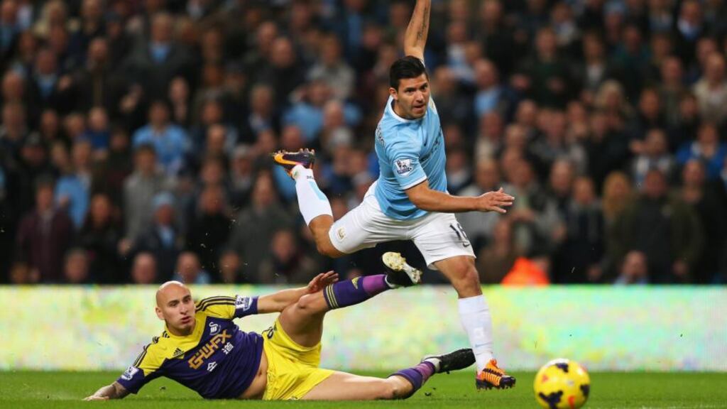 Sergio Aguero is no wimp, contrary to what Diego Maradona has to say. Photograph: Alex Livesey/Getty Images