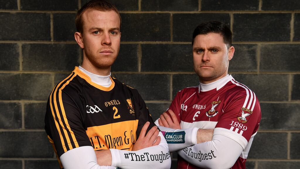 Dr Crokes’ Fionn Fitzgerald, left, and Mullinalaghta St Columba’s Shane Mulligan pictured ahead of the AIB All-Ireland club semi-final at Semple Stadium on Saturday. Photograph: Seb Daly/Sportsfile
