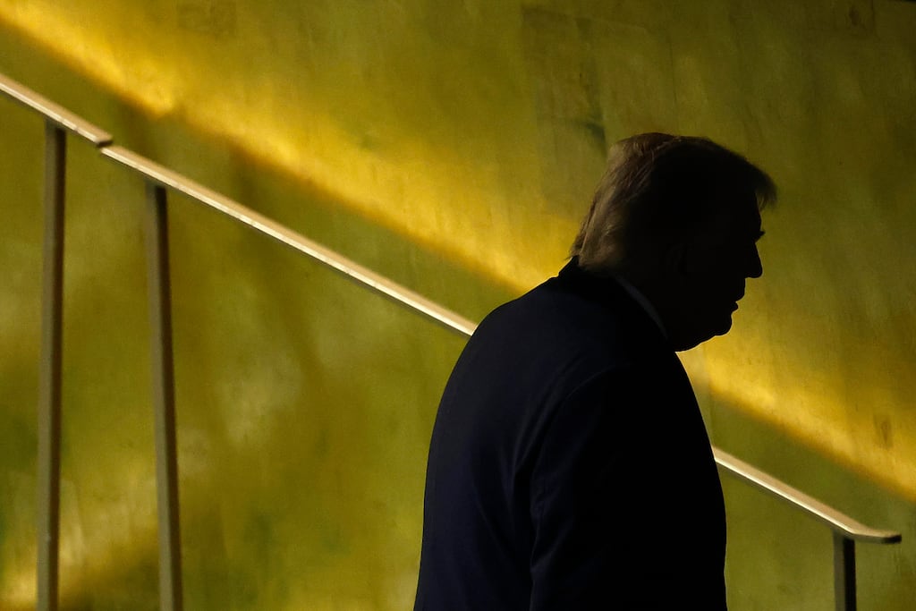 Donald Trump departs after speaking during the 80th session of the United Nations General Assembly at the UN headquarters. Photograph: Chip Somodevilla/Getty Images