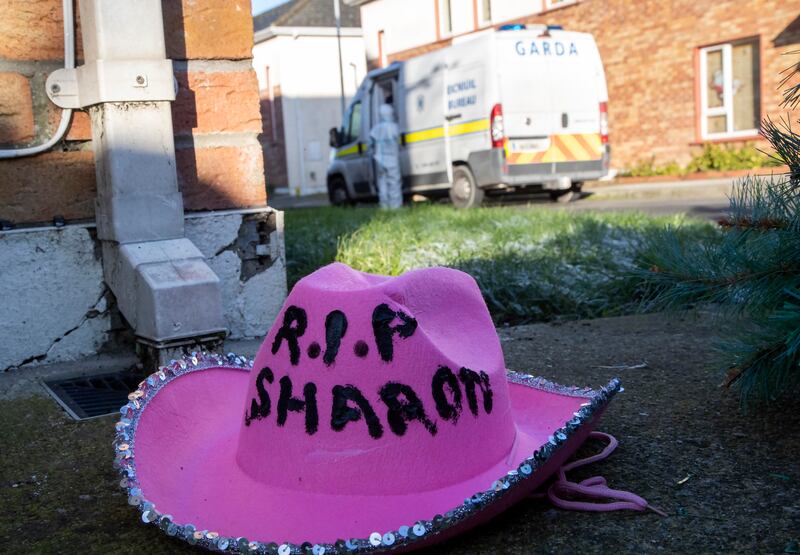 A stetson hat left as a tribute to Sharon Crean at an apartment block in Mountmellick, Co Laois where she was killed. Photograph: Colin Keegan/Collins Dublin
