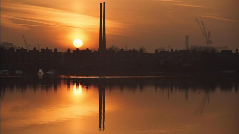 Poolbeg chimneys in silhouette